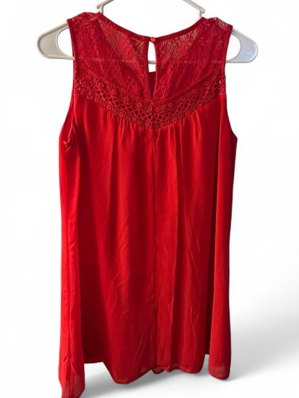 Sleeveless Red Lace Yoke Chemise - Women Mini Dress - Picture 3 of 5